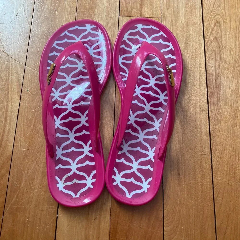 VINEYARD VINES Girls Hot Pink Jelly Flip Flop‎ Sandals Size 3 F29